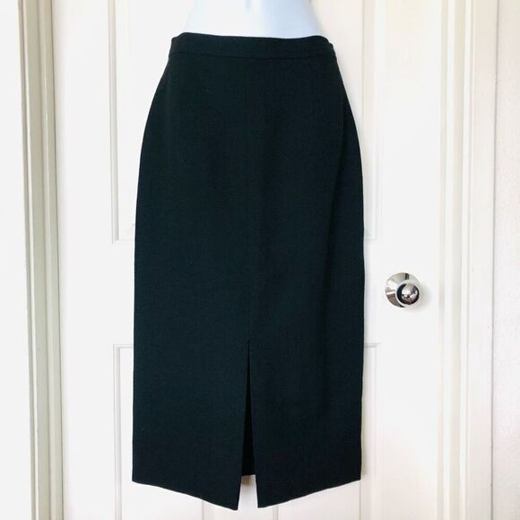 Vintage Jon Tagia Prêt-à-Porter Long Black Wool Front Slit Dress Skirt - Picture 1 of 11